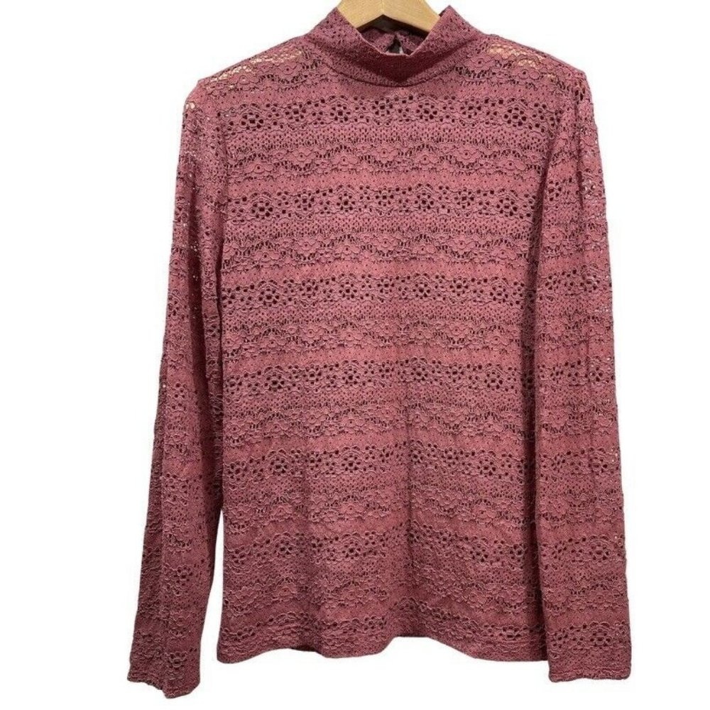 Melrose And Market Women's Lace Long Sleeve Blouse Mock Neck Size L